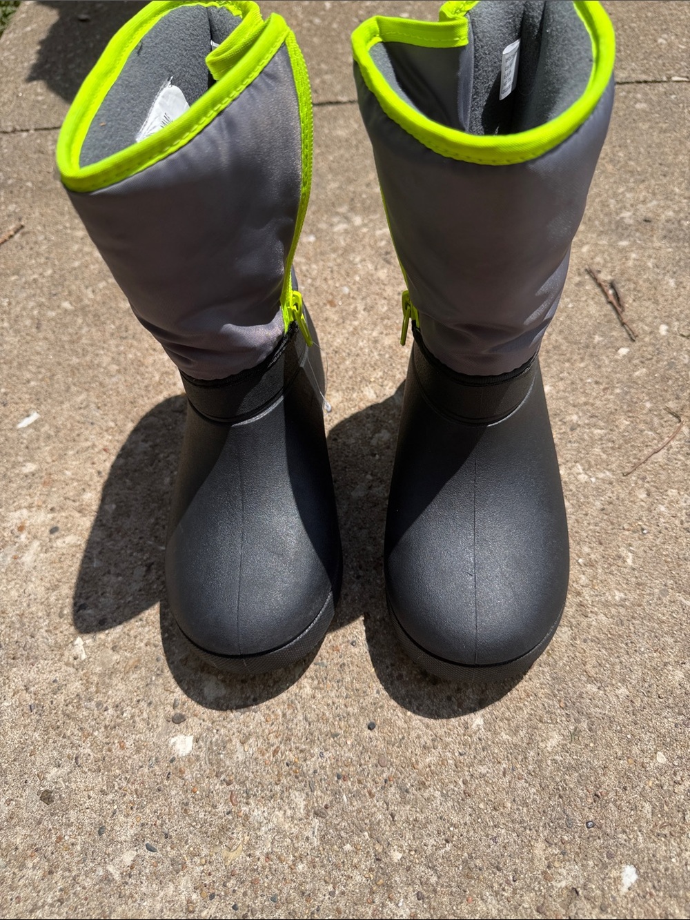 Ozark Trail Kids Gray and Neon Yellow Rain & Snow Boots